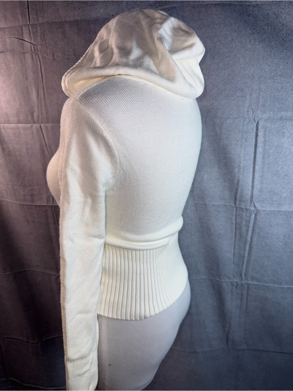 2397-Women's Ivory Hooded Zip Bomber Jacket - Picture 2 of 3